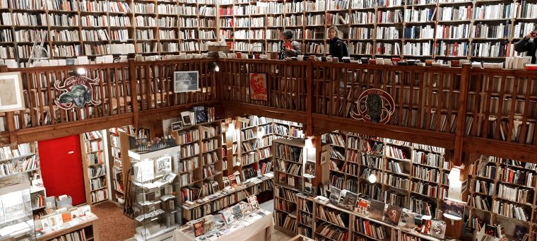 Intérieur de librairie avec étagères de livres